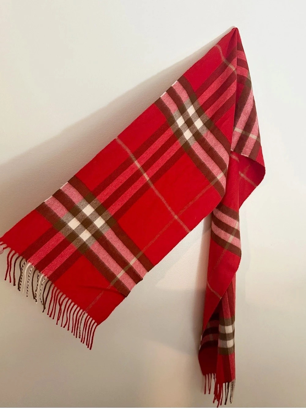 Burberry Check Cashmere Scarf Plaid Red &